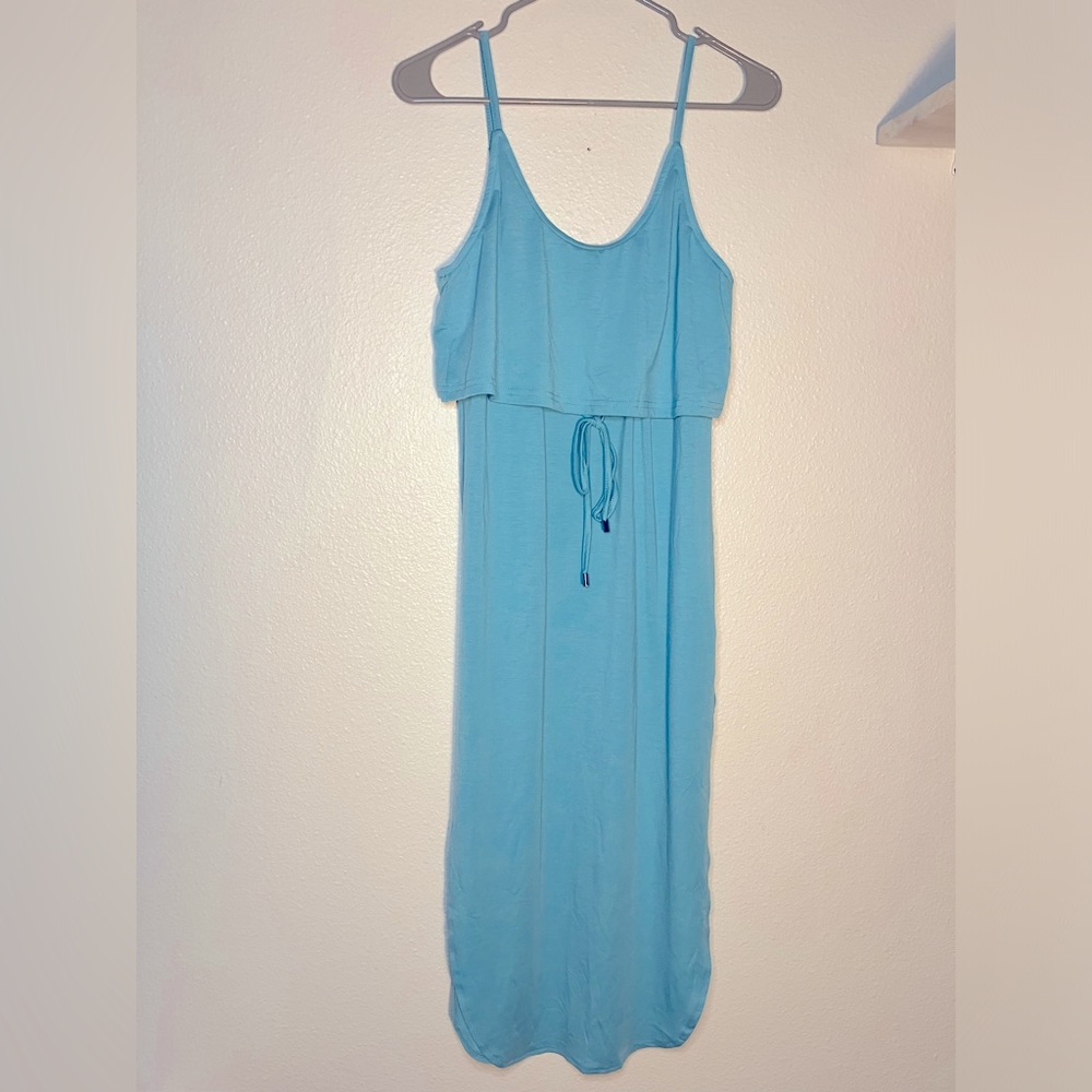 Cupshe cotton summer maxi blue comfortable beach swim pool coverup spaghetti NWT